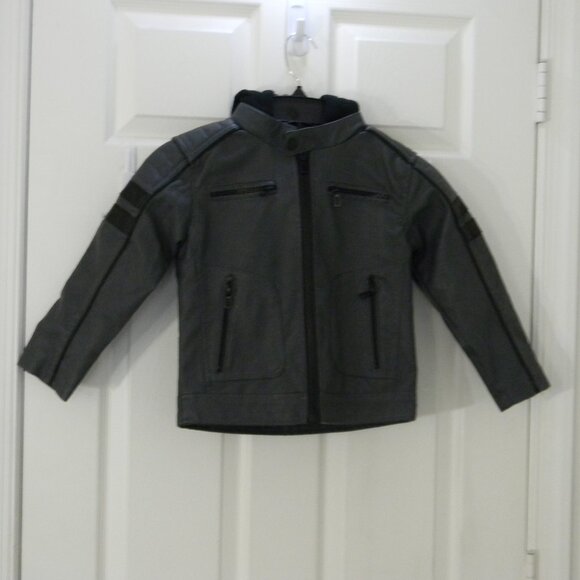 Distortion Faux Leather Boys Youth Moto Jacket Pockets Removable Hood NWT - Picture 1 of 6